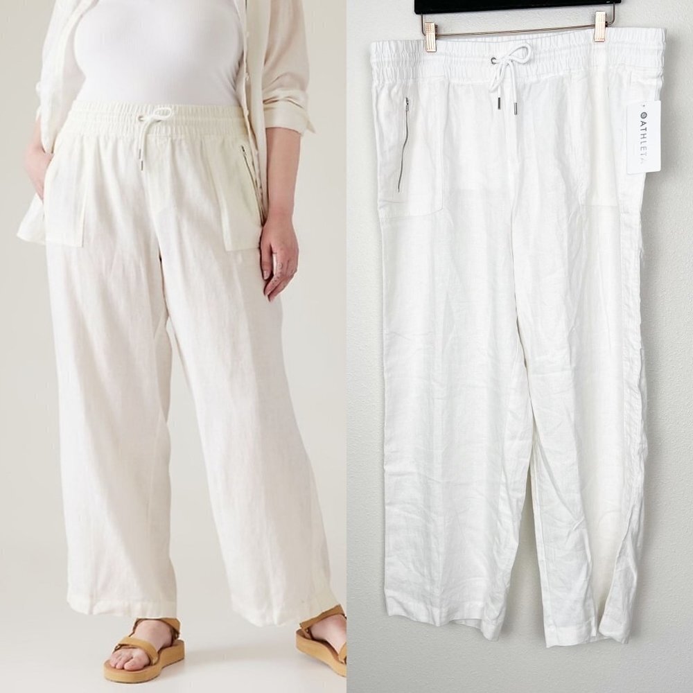 Athleta Women 22 Calla Lily Ivory Cabo Linen Wide Leg Pant Beachy Boho Lagenlook